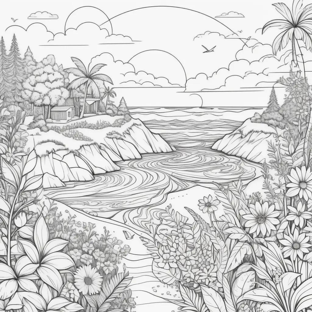 Printable summer coloring pages featuring a beach scene