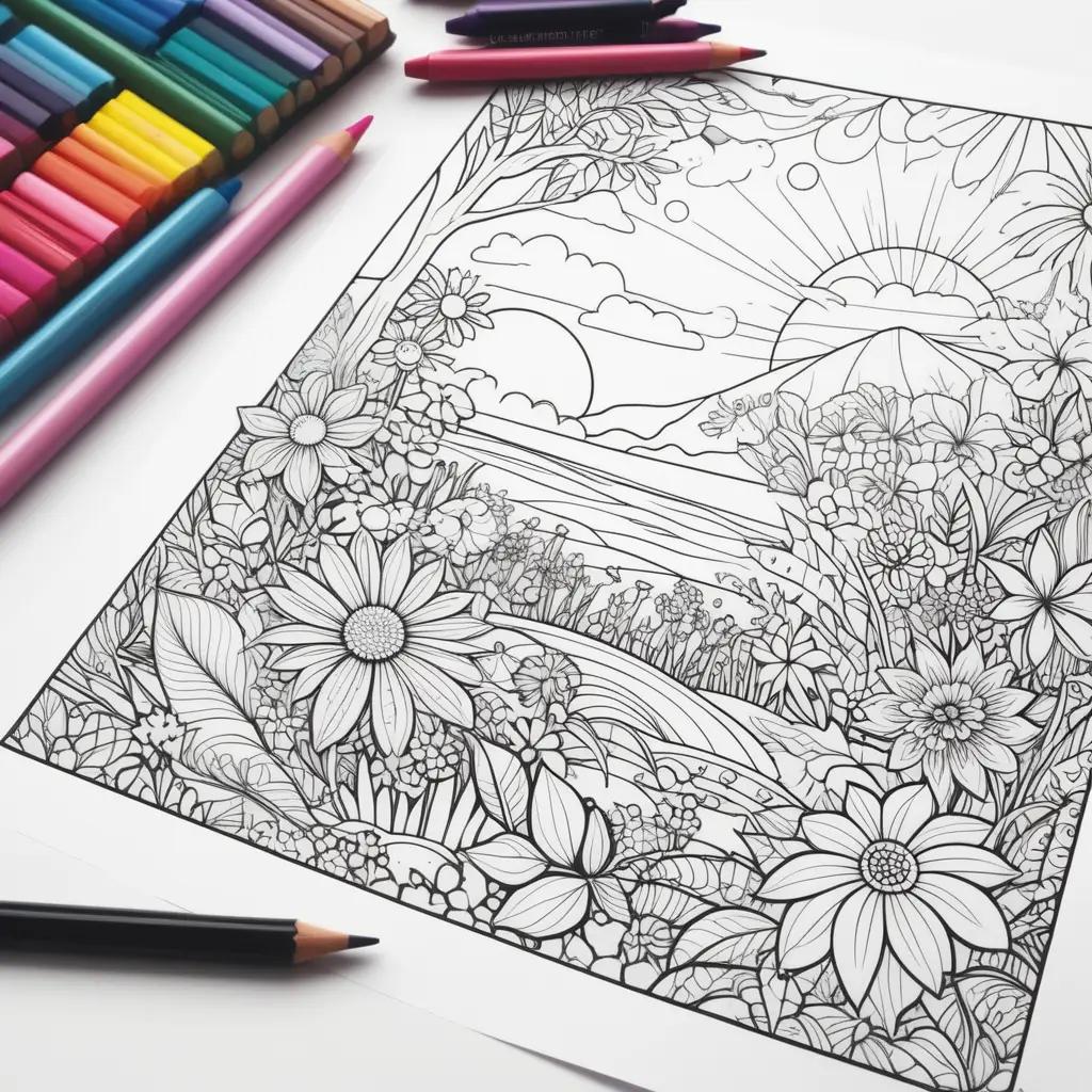 Printable summer coloring pages with flowers and sun