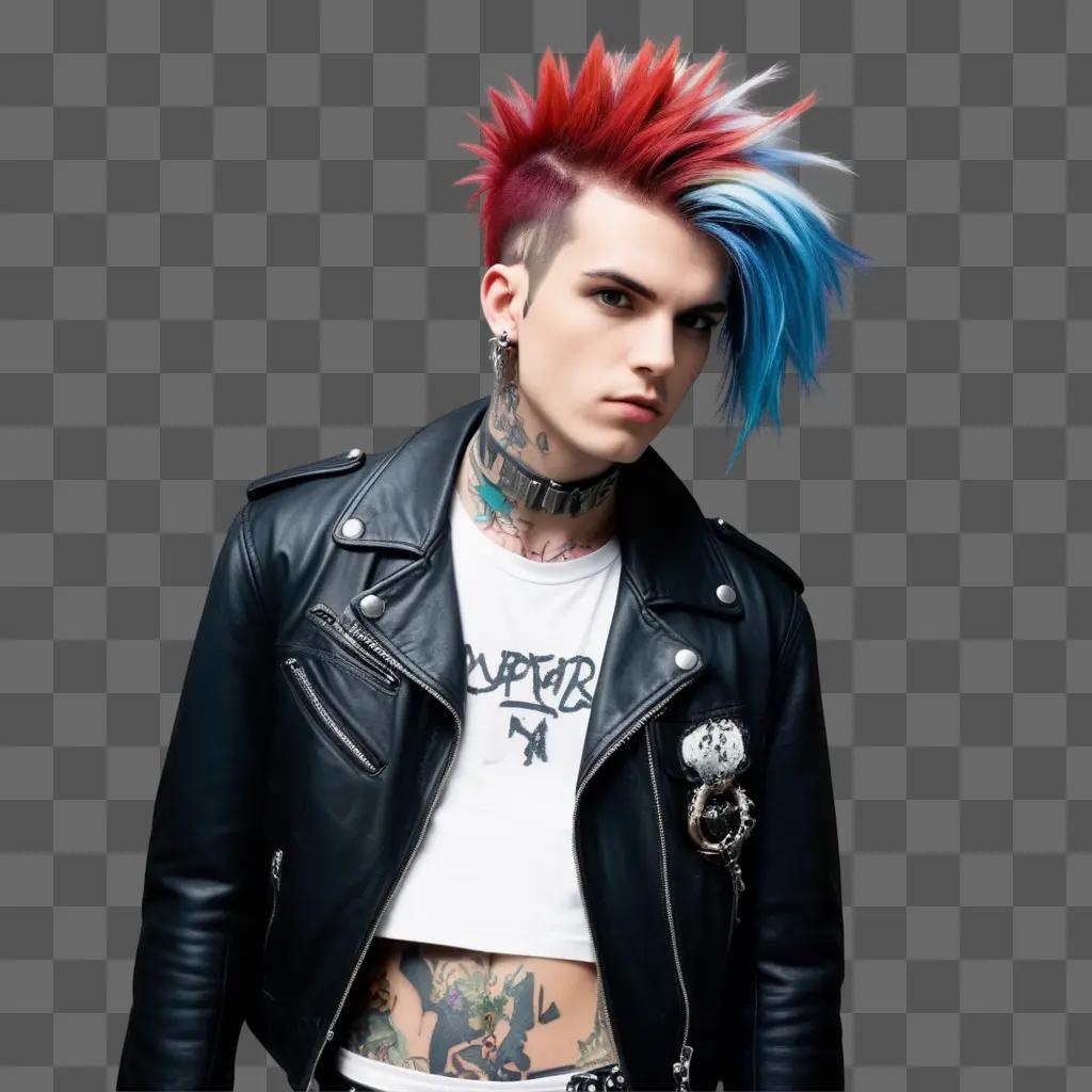 Punk rocker with blue and red hair