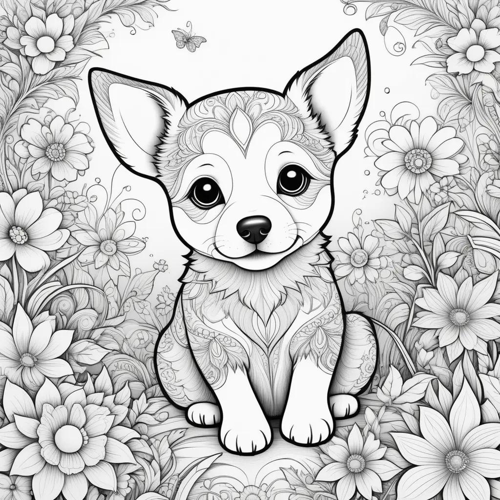 Puppy Coloring Pages With Flowers And Butterflies