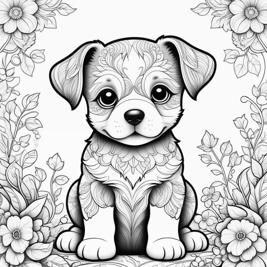 Puppy coloring pages for adults featuring intricate designs