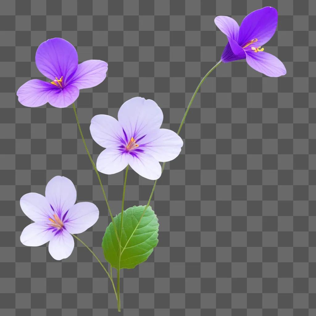 Purple flower with green leaves on a purple background