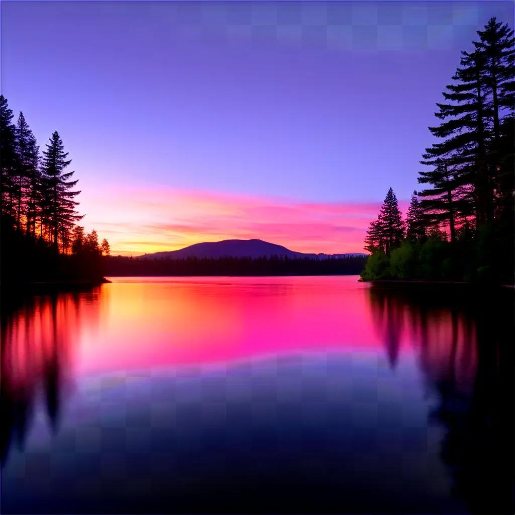 Radiant sunset over a tranquil lake