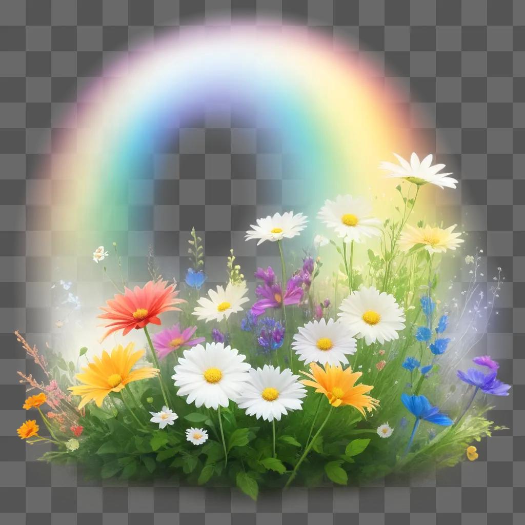 Rainbow flowers bloom in a colorful garden