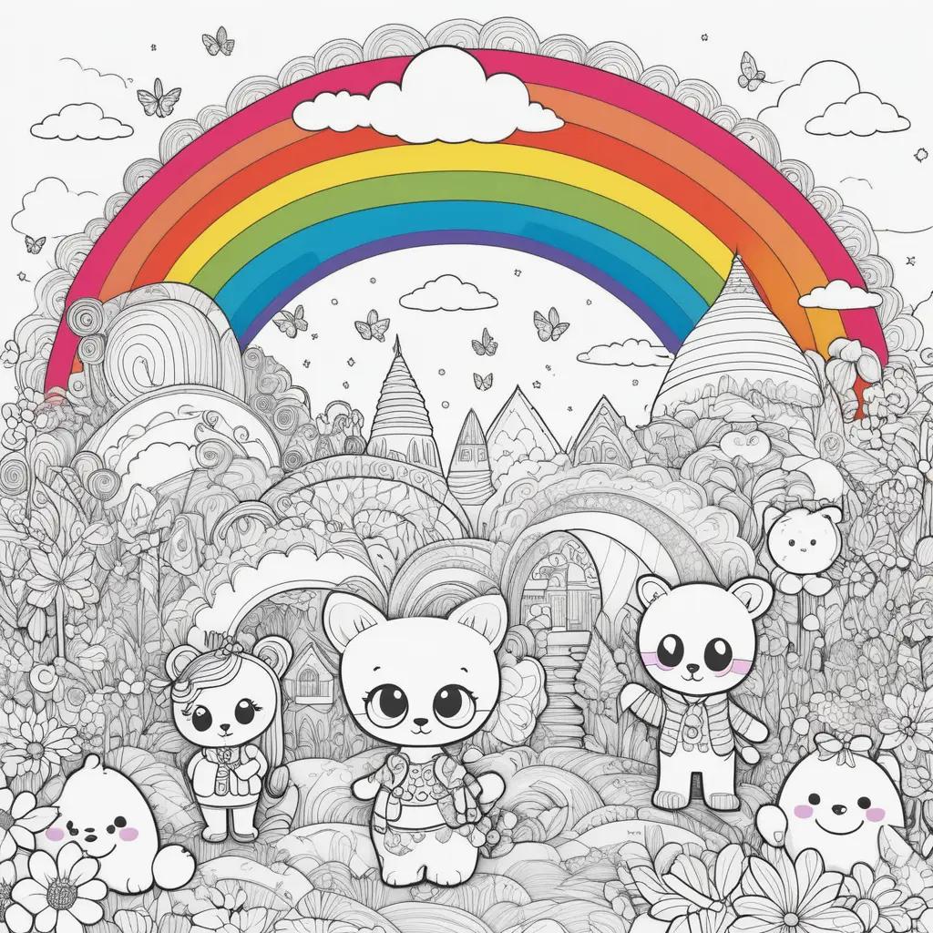 Páginas para colorear de amigos del arco iris con animales lindos