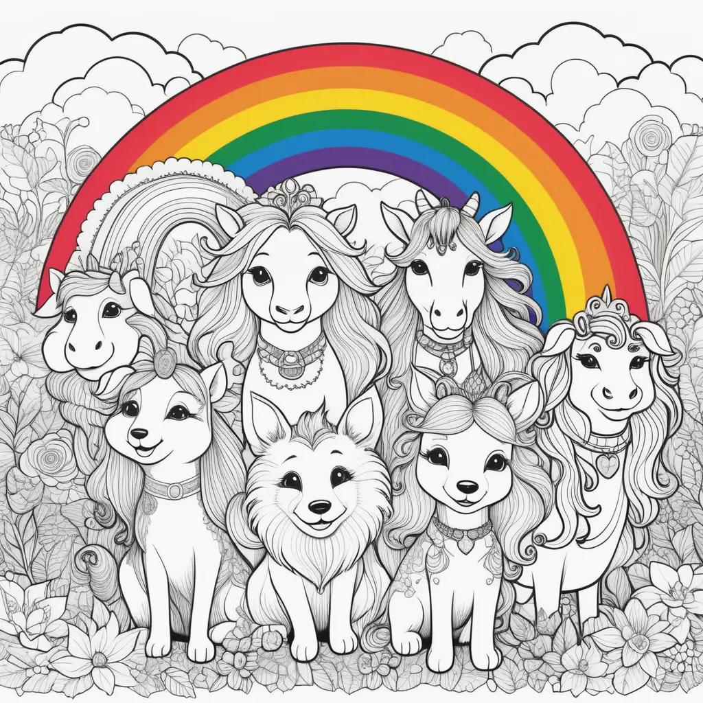 Dibujo de amigos arcoíris para colorear con varios animales