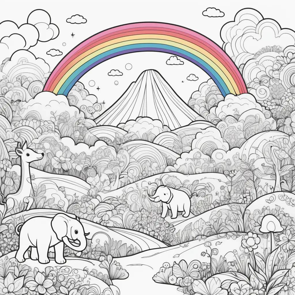 Dibujos de amigos arcoíris para colorear, una montaña y un arco iris