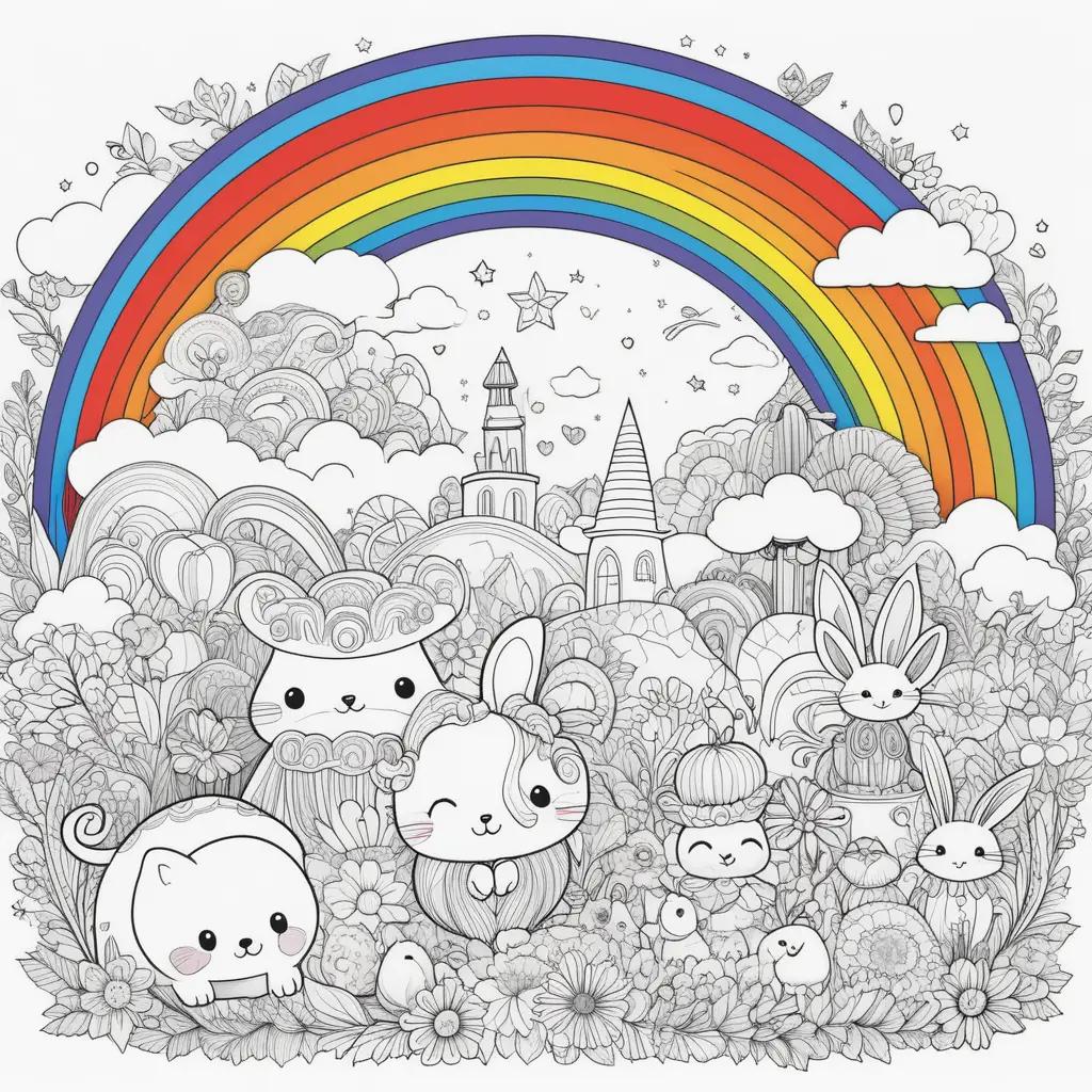 Dibujos de amigos arcoíris para colorear con animales y flores