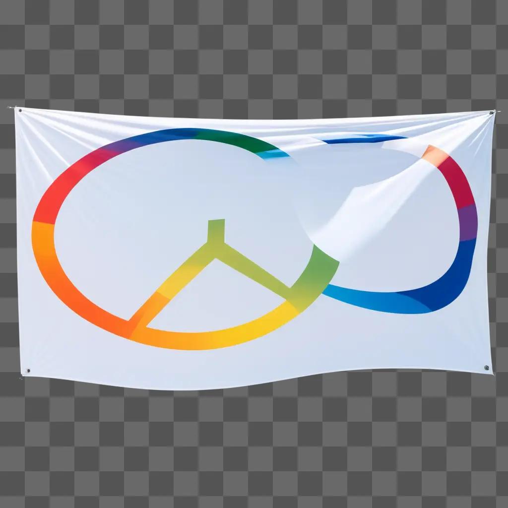 Rainbow peace symbol on white banner