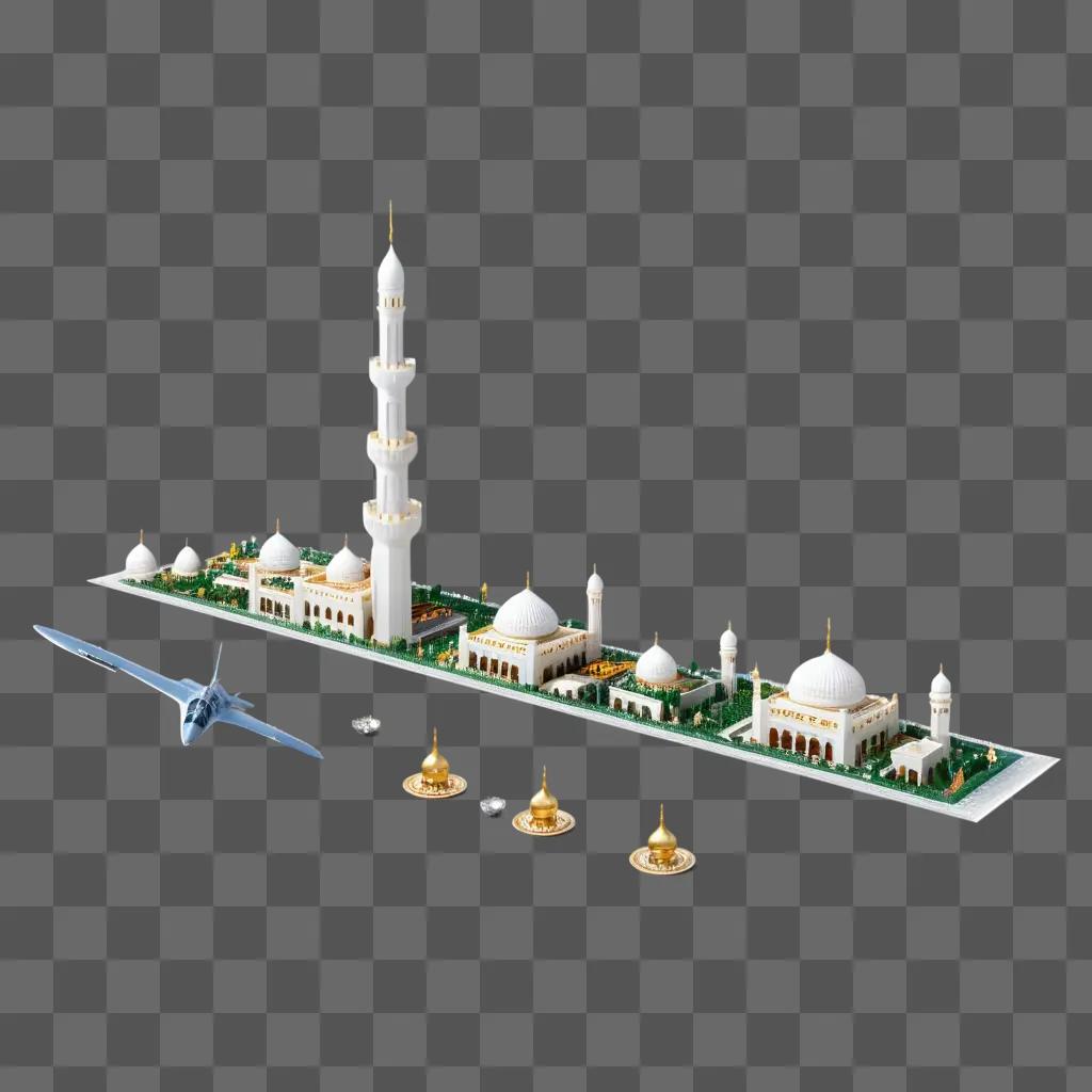 Ramadan-themed Lego model of a mosque and a plane