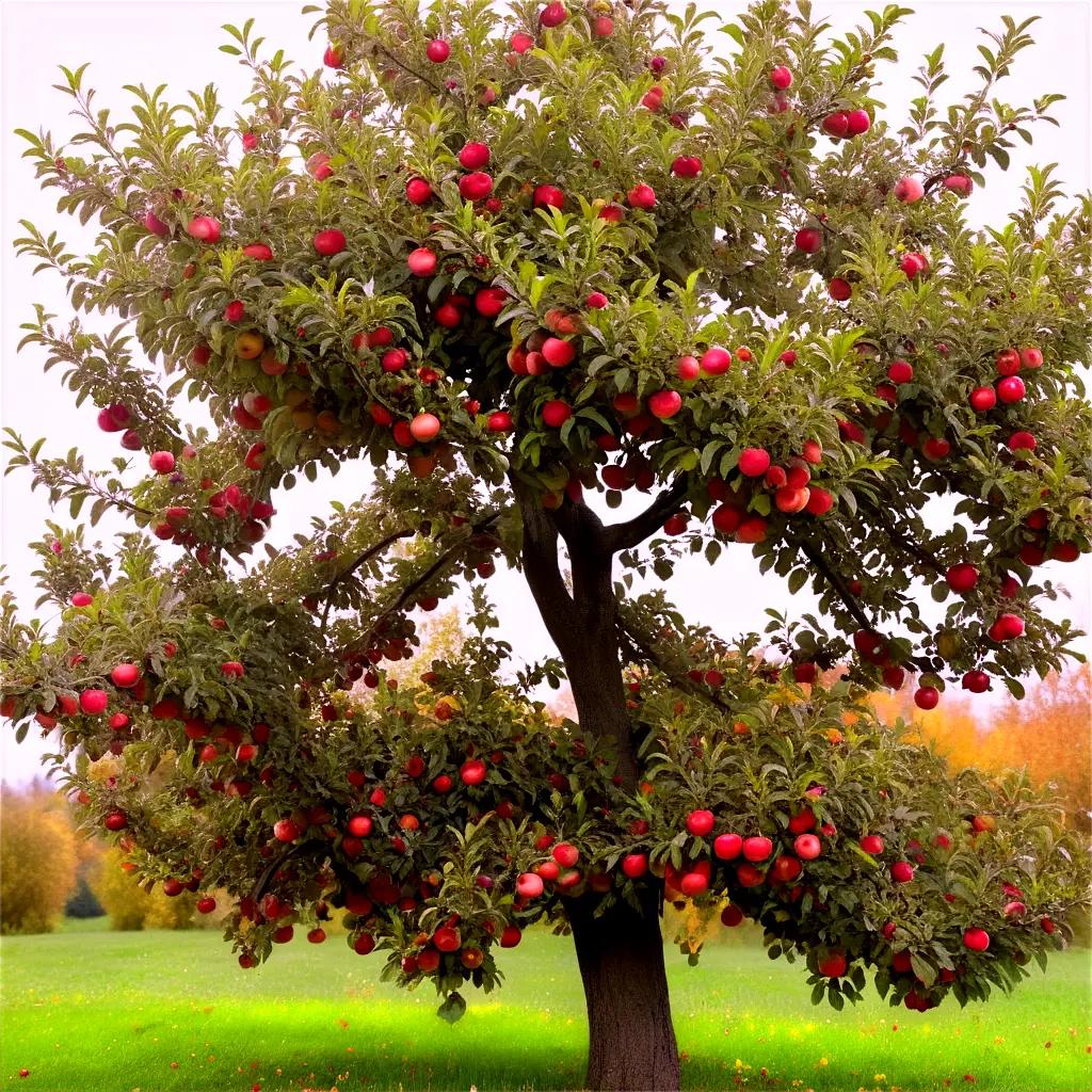 Real apple tree with fruit on the branches