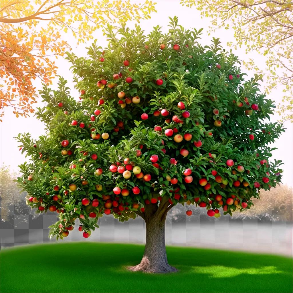 Real apple tree with ripe fruits and leaves