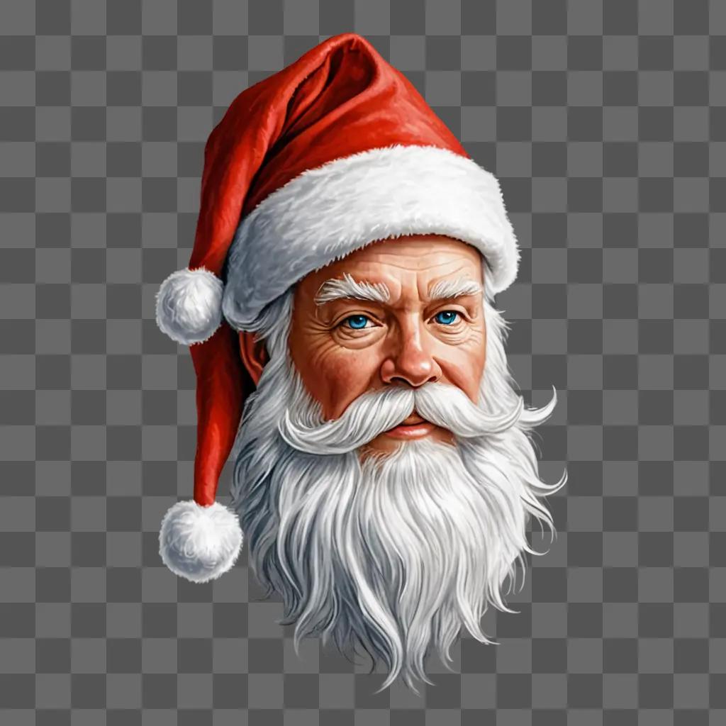 Realistic Santa hat drawing with a beard and mustache