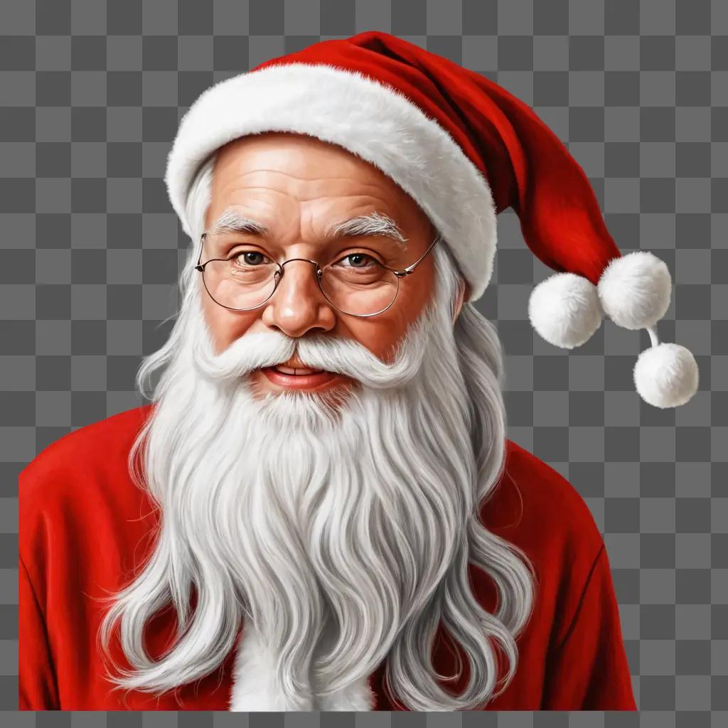 Realistic Santa hat drawing with beard and glasses