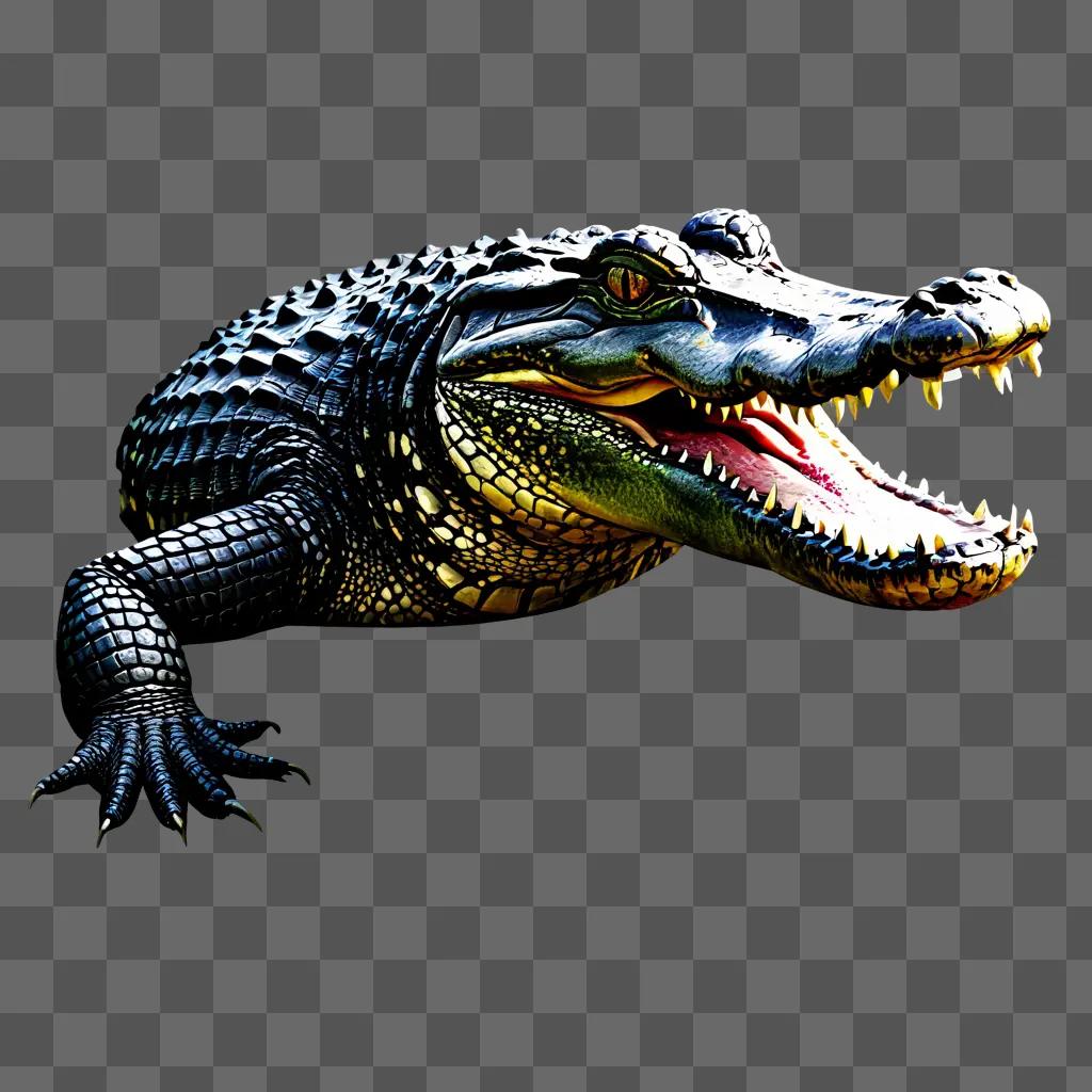 Realistic alligator drawing against dark background