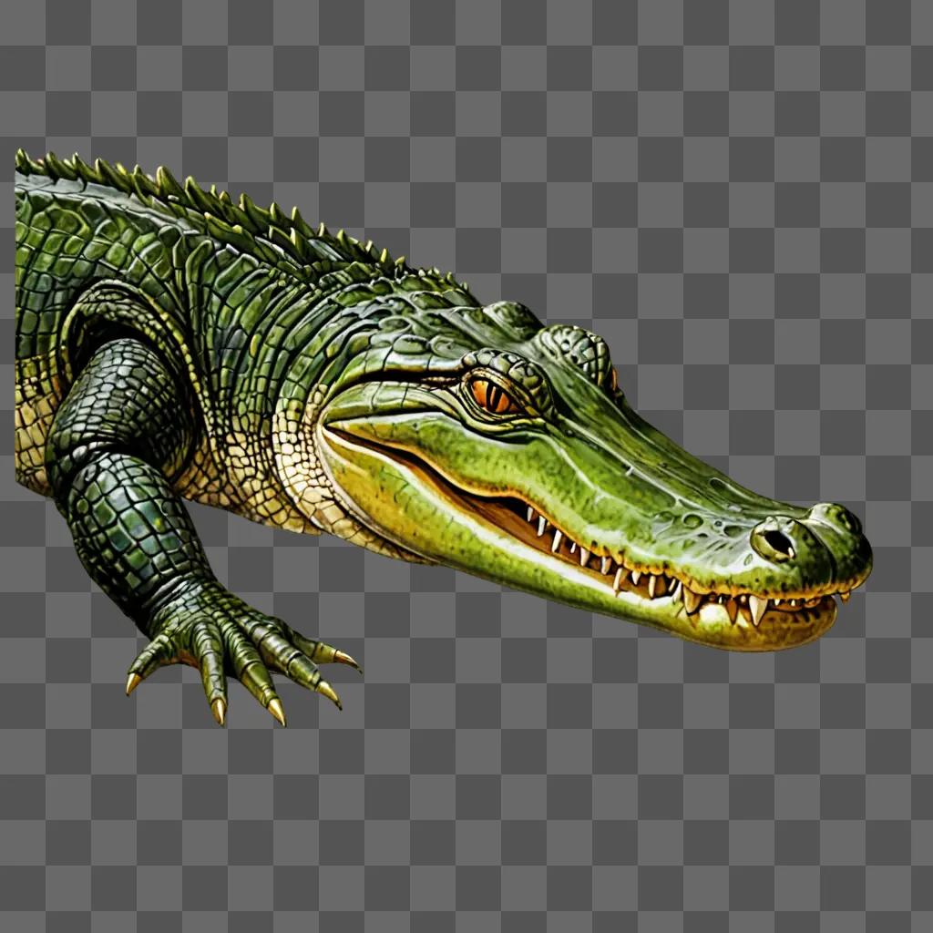 Realistic alligator drawing against green background