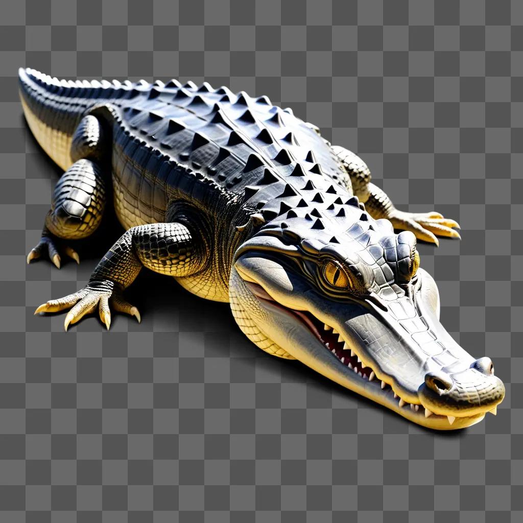 Realistic alligator drawing in gold and black