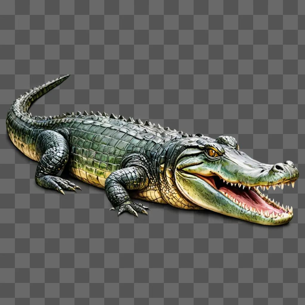 Realistic alligator drawing on a gray background