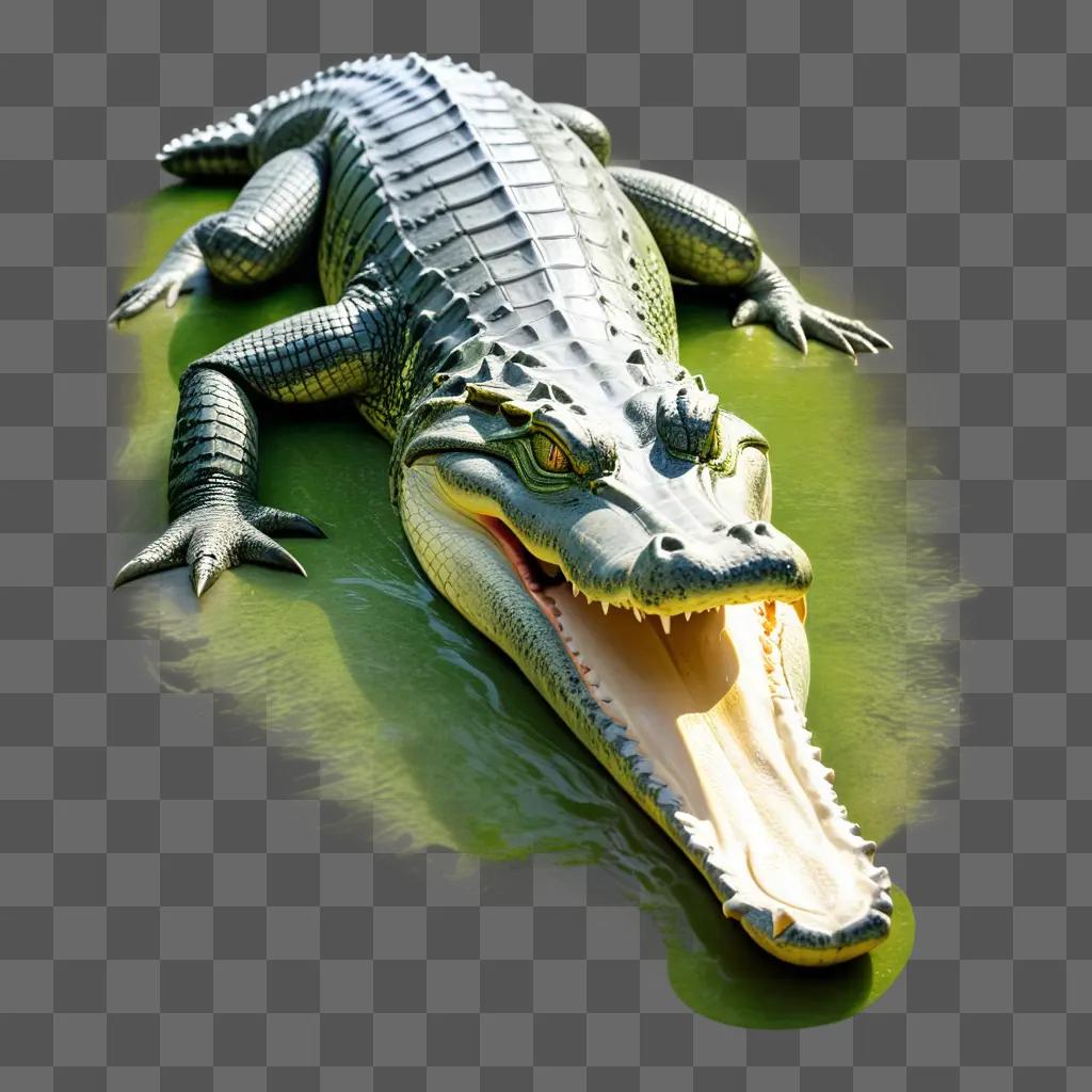 Realistic alligator drawing on a green background