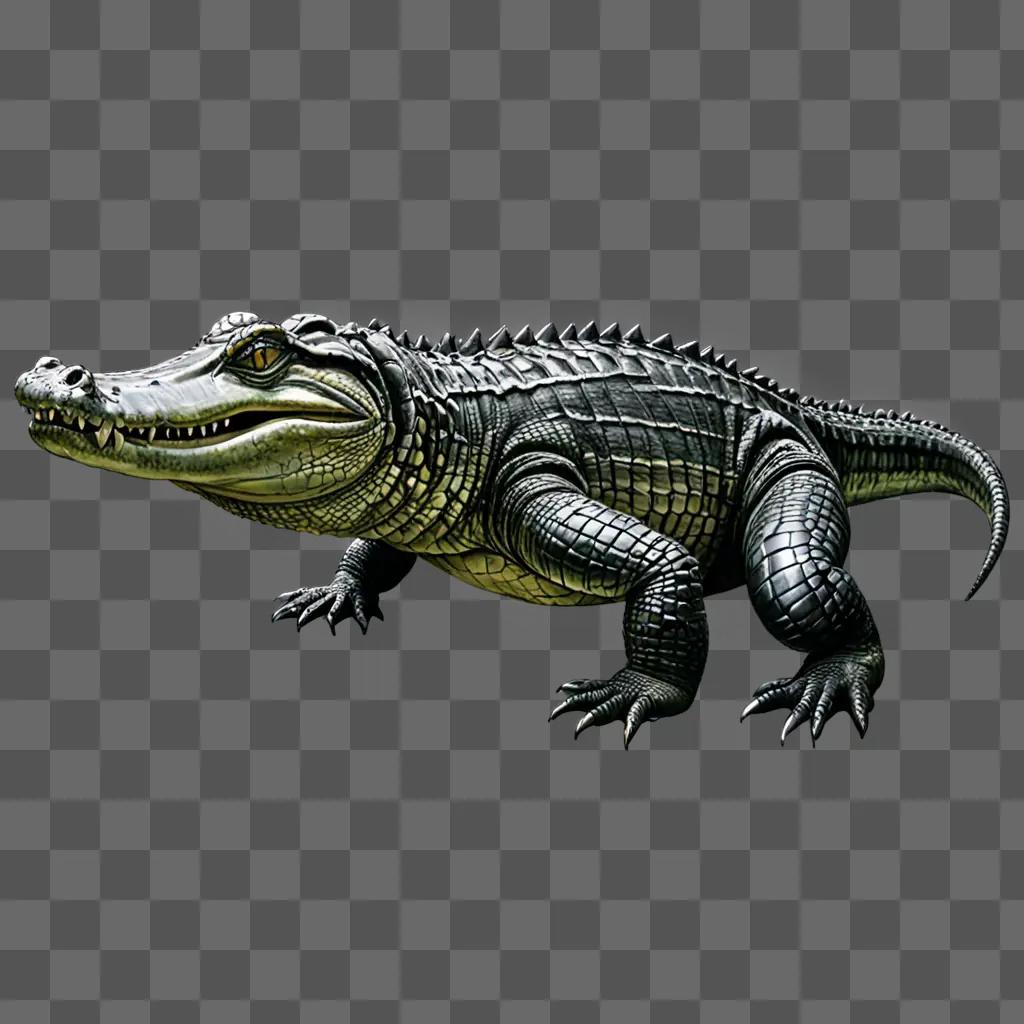 Realistic alligator drawing on grey background