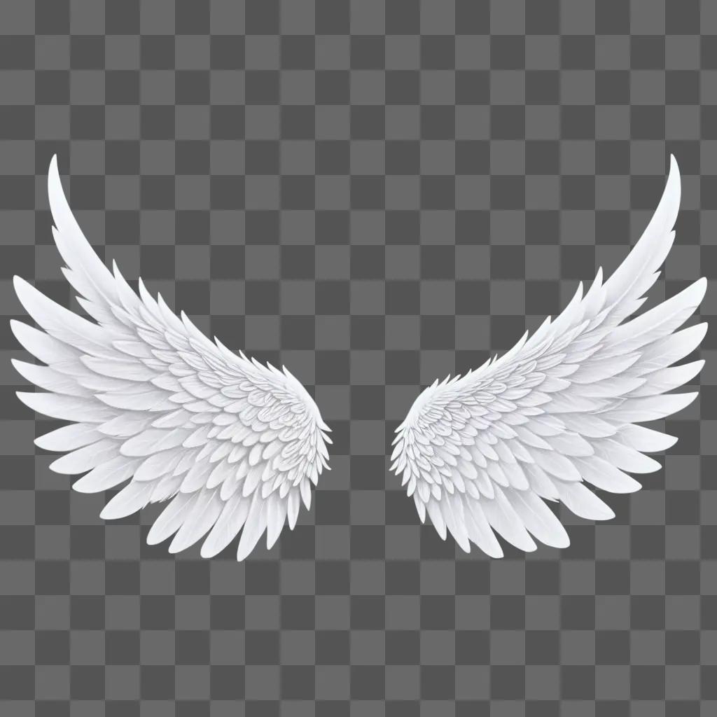 Realistic angel wings drawing against a white background