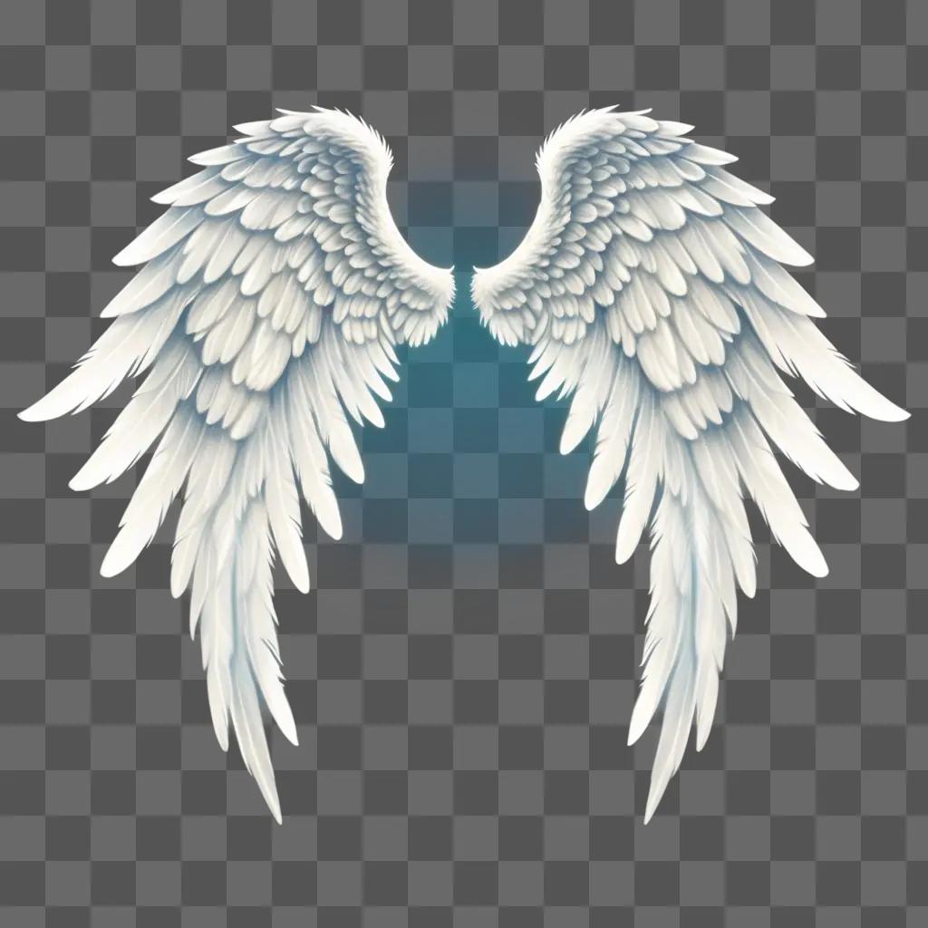 Realistic angel wings drawing in a blue background