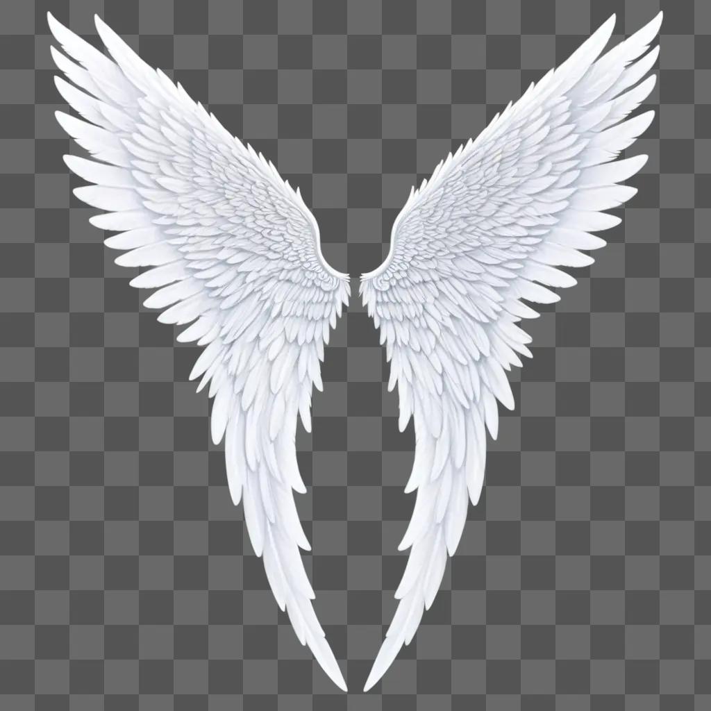 Realistic angel wings drawing on white background