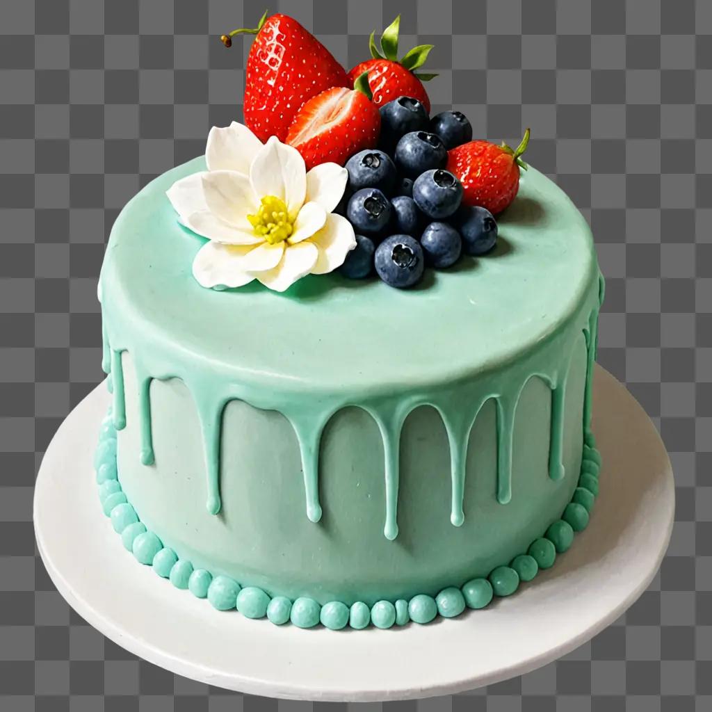 Realistic blue cake with fruit toppings