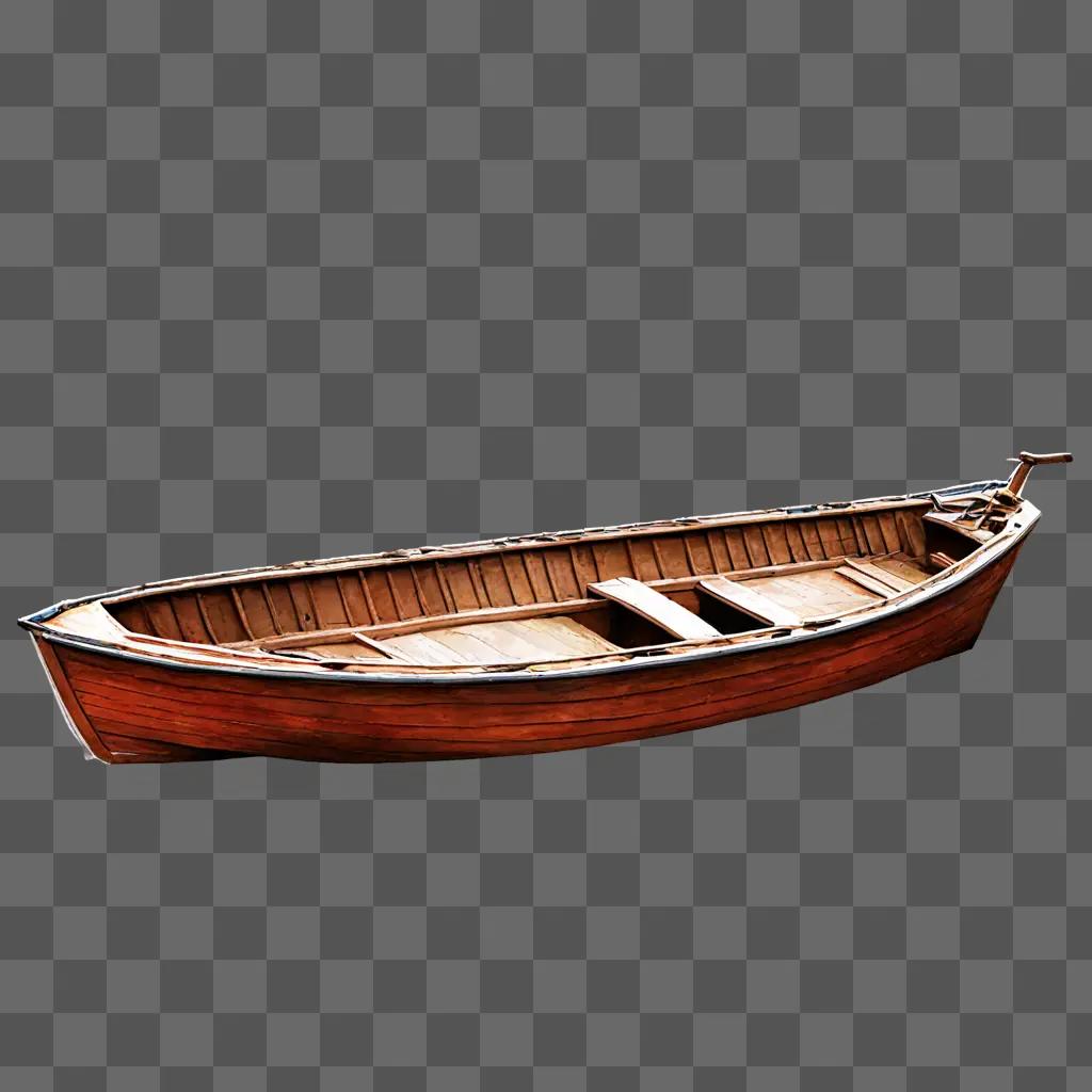 Realistic boat drawing with wooden details and a motor