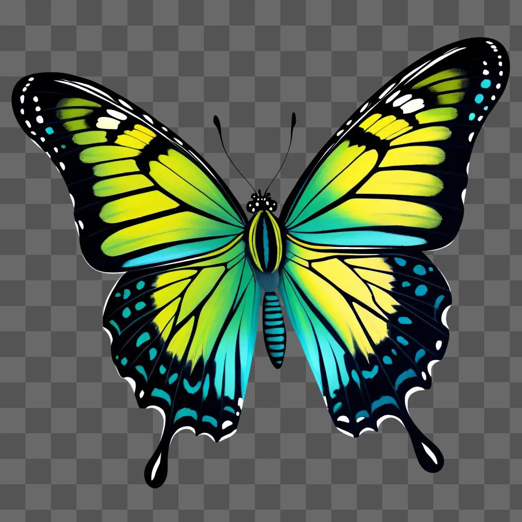 Realistic butterfly drawing against a green background