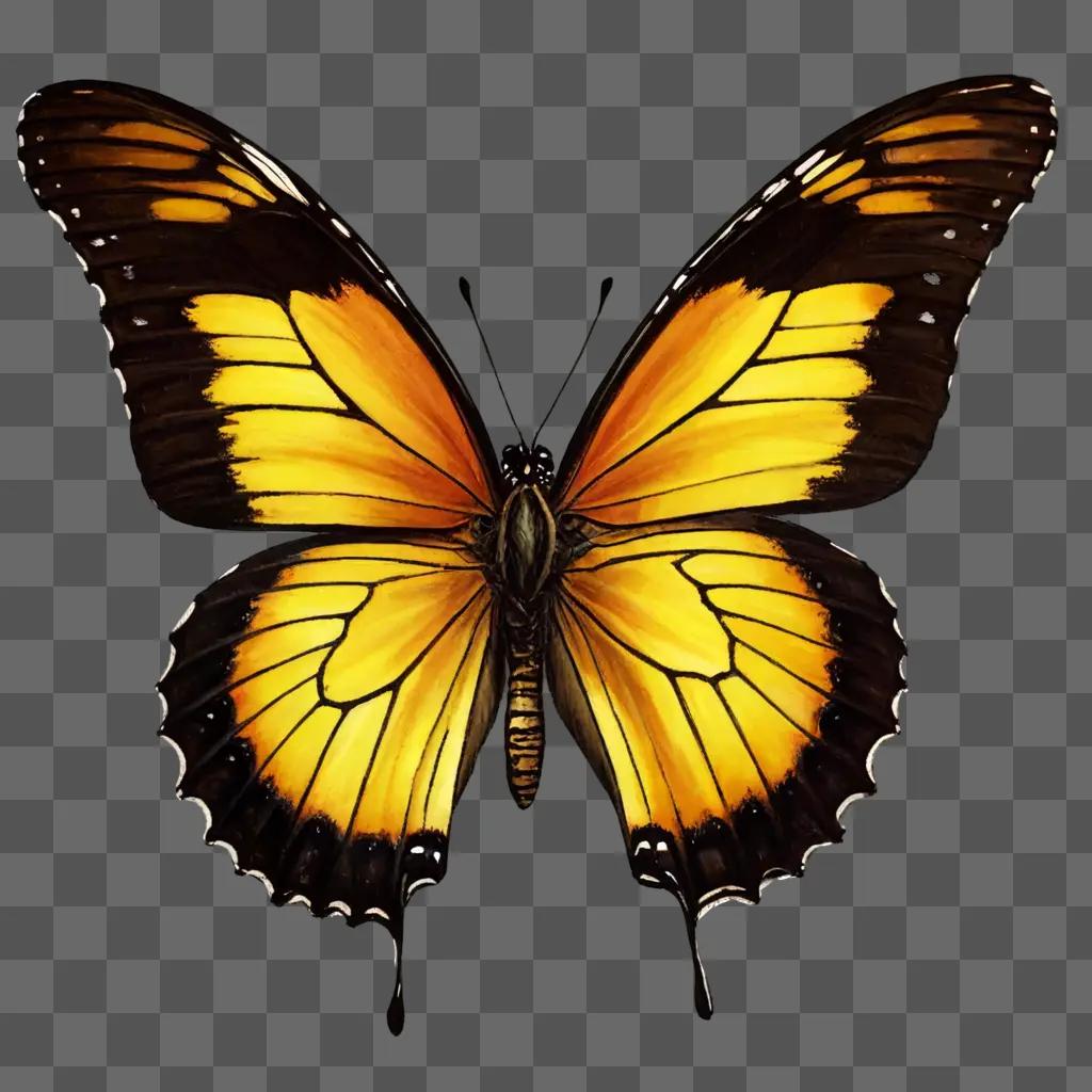 Realistic butterfly drawing on a brown background