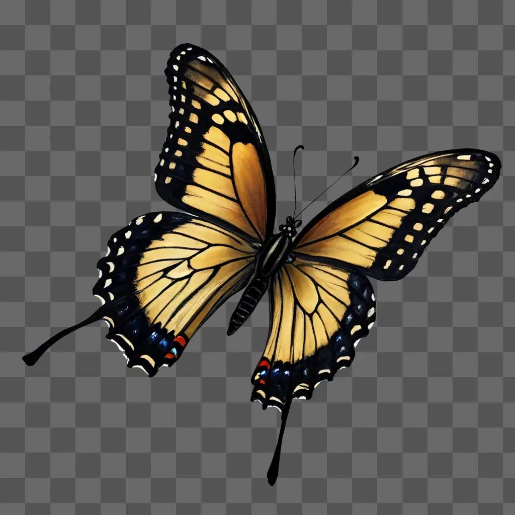 Realistic butterfly drawing with black and yellow colors