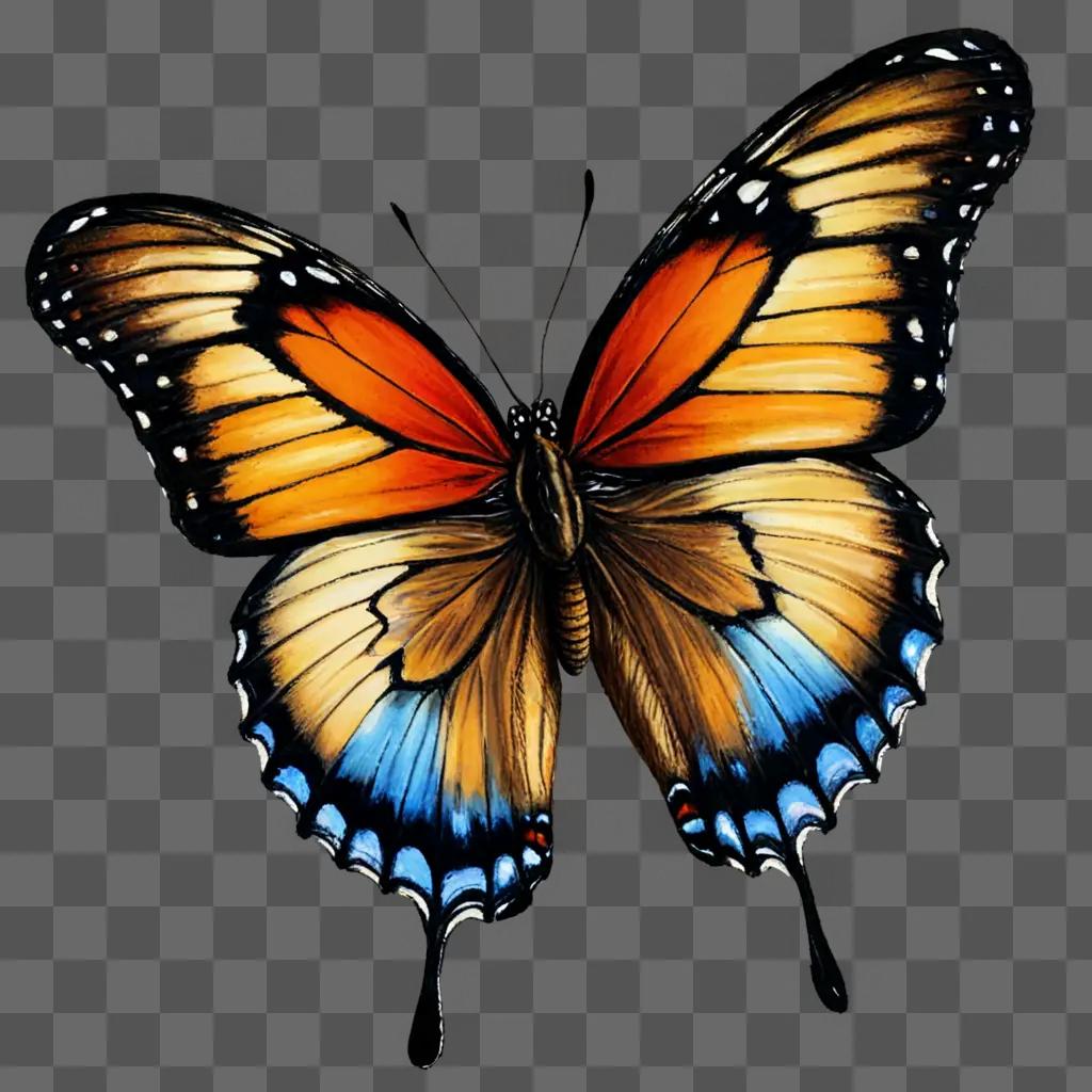 Realistic butterfly drawing with vibrant colors and intricate details