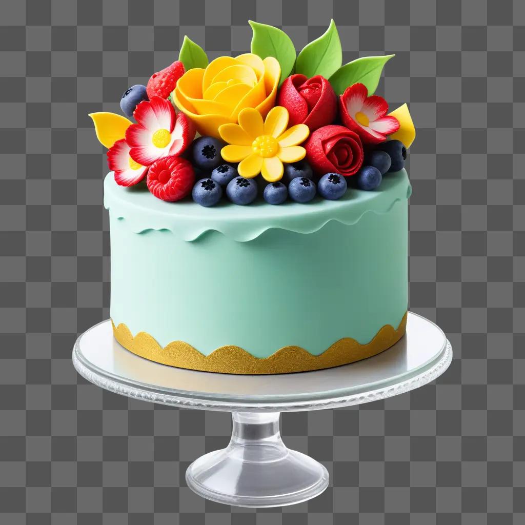 Realistic cake drawing with flowers and berries