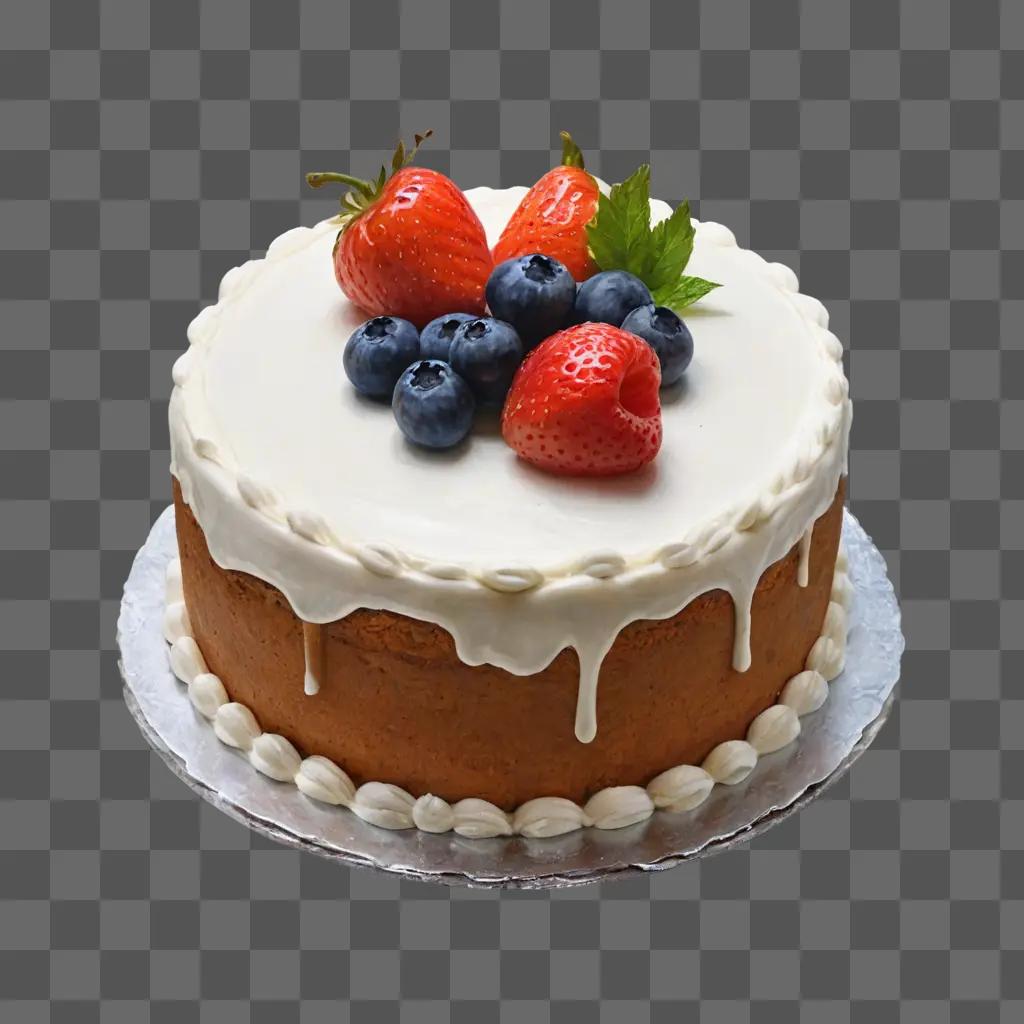 Realistic cake drawing with fresh fruit toppings