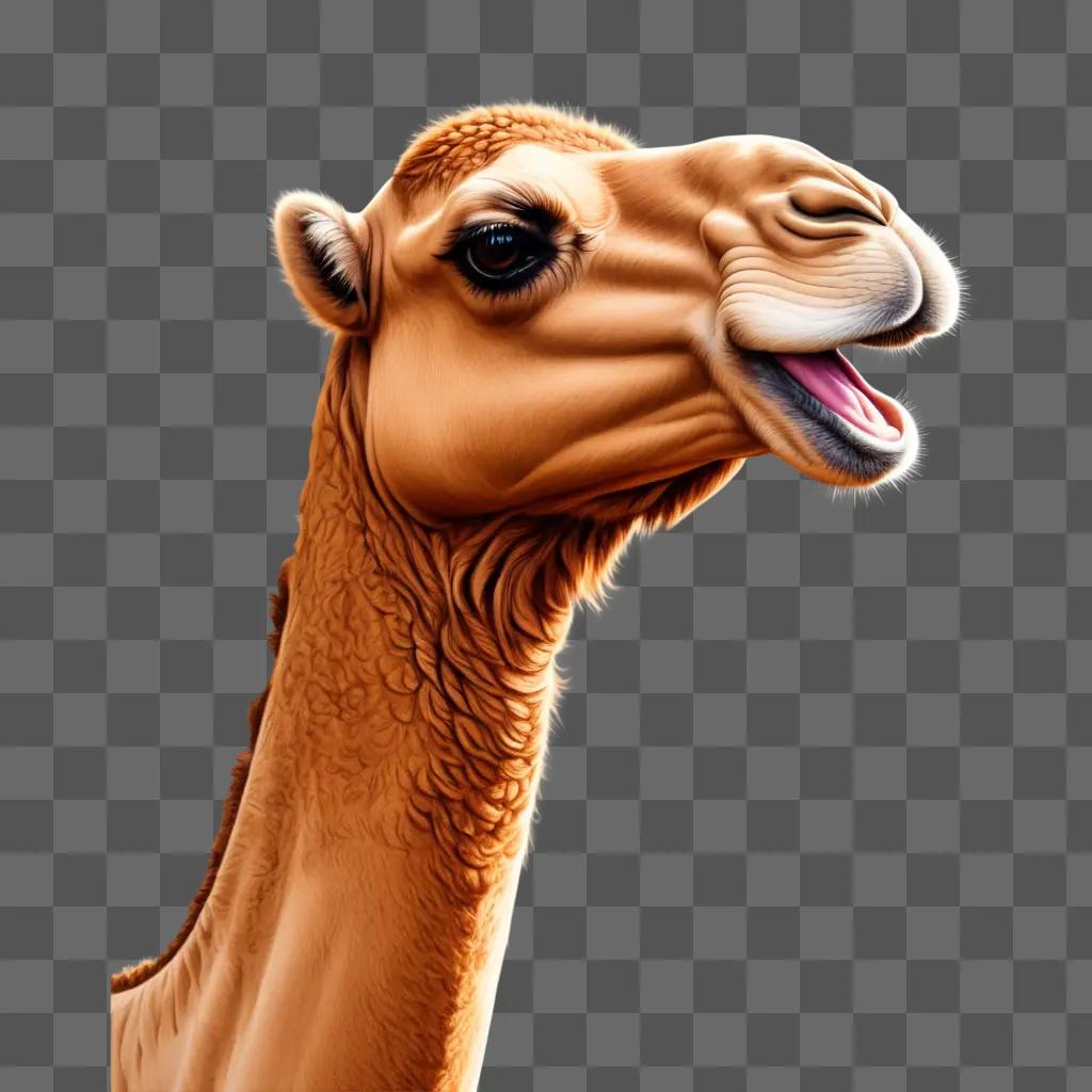 Realistic camel drawing with open mouth and tongue