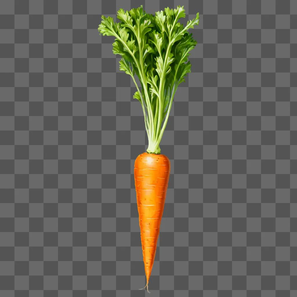 Realistic carrot drawing on a green background