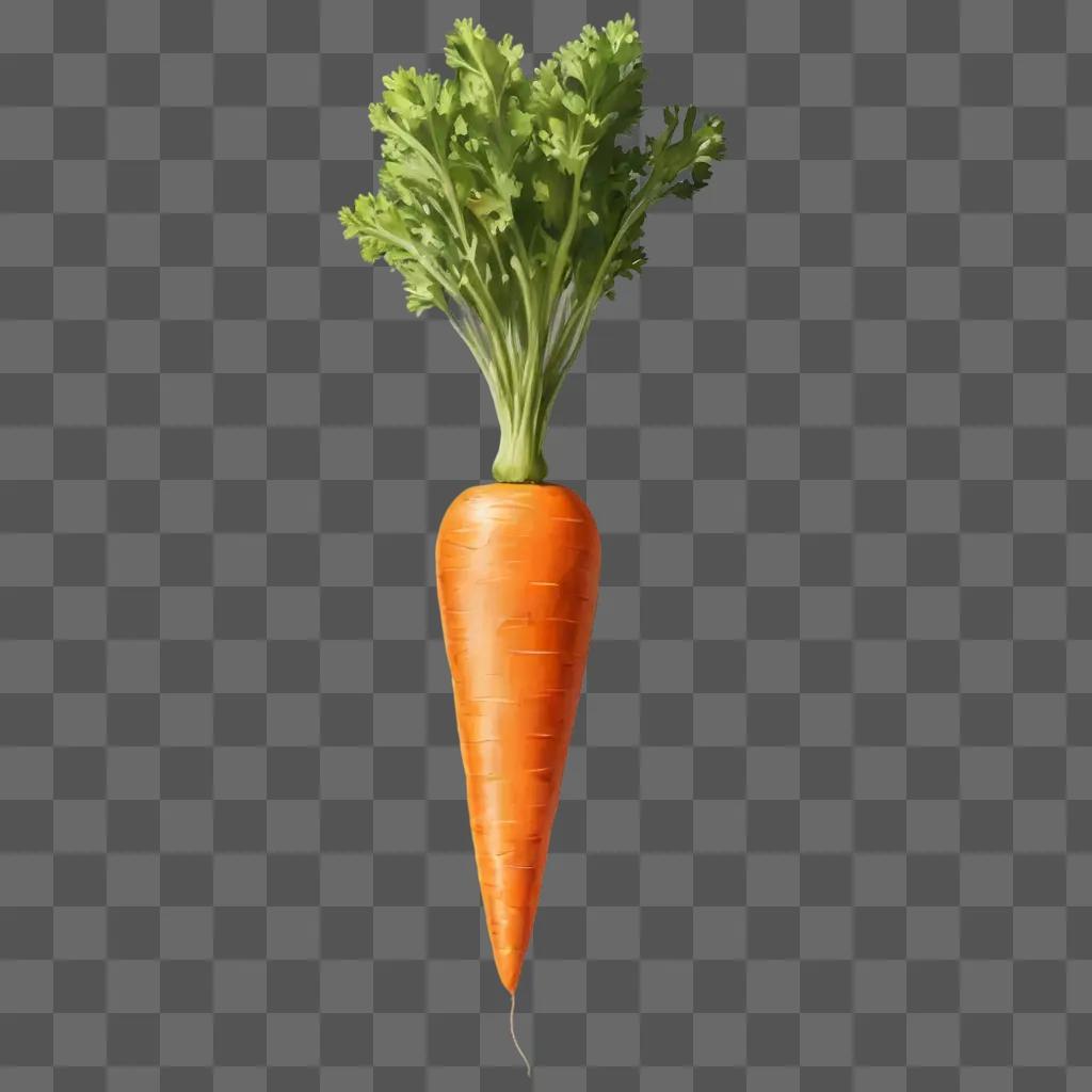 Realistic carrot drawing with green stem and leaf