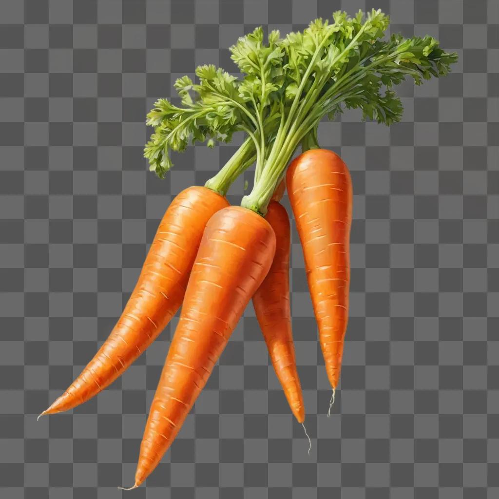 Realistic carrot drawing with green stems