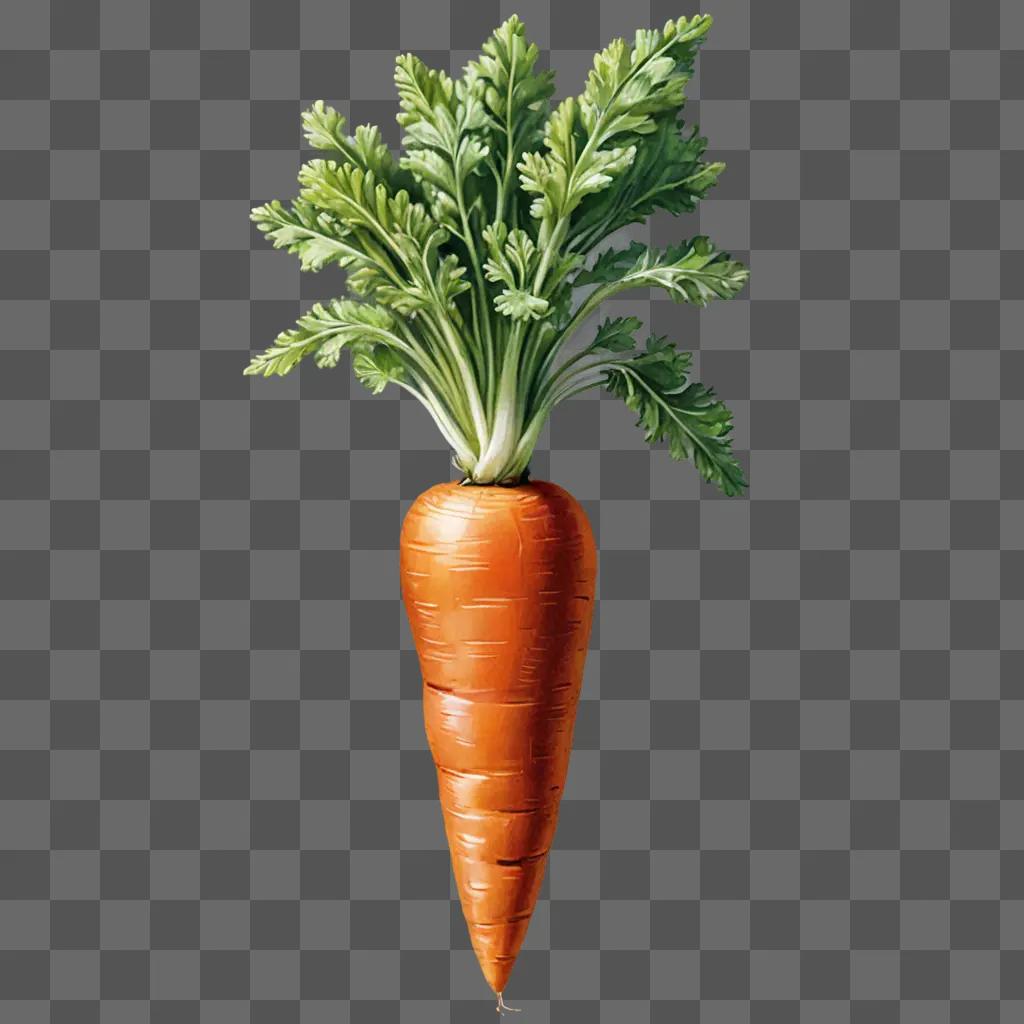 Realistic carrot drawing with green stems