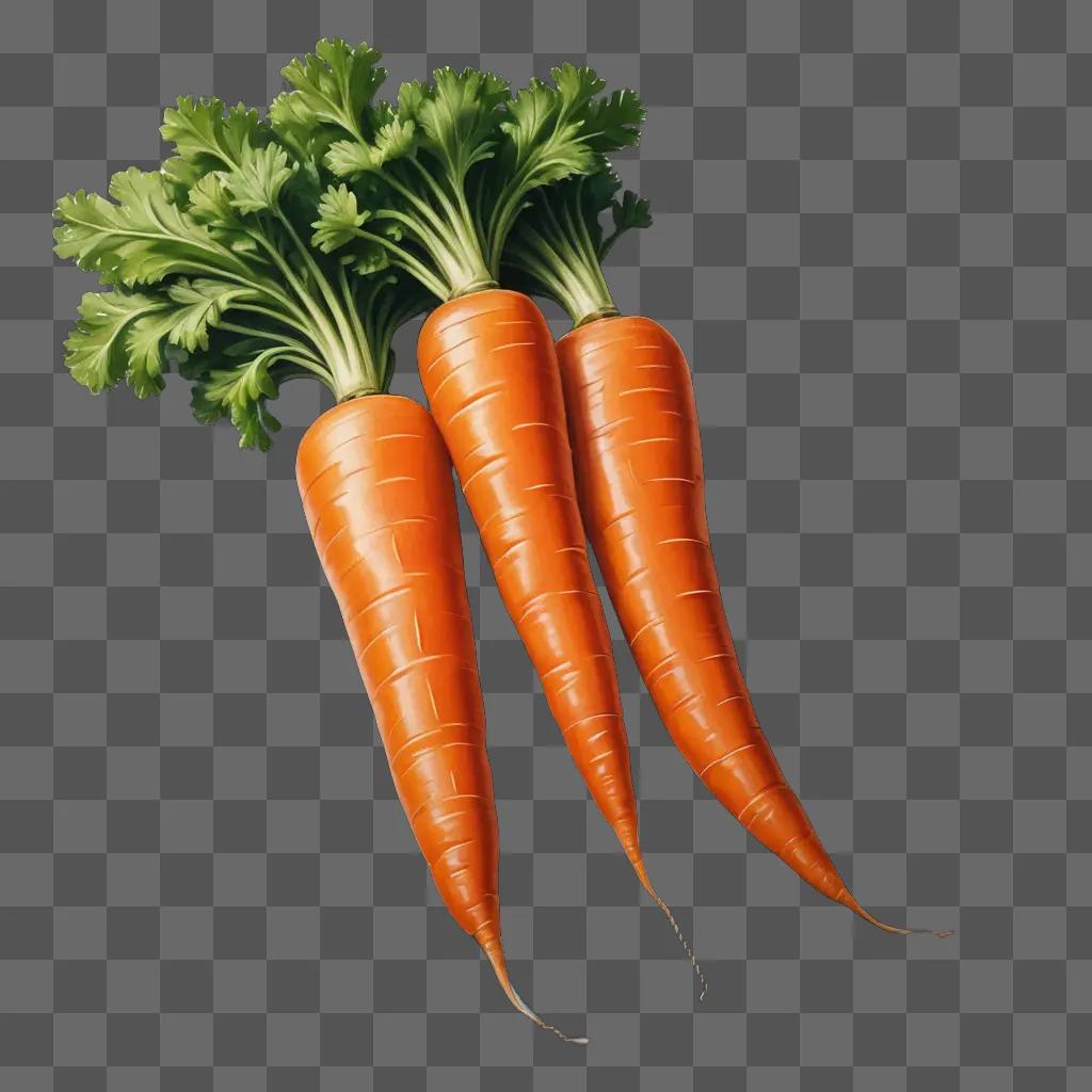 Realistic carrot drawing with leaves and stem