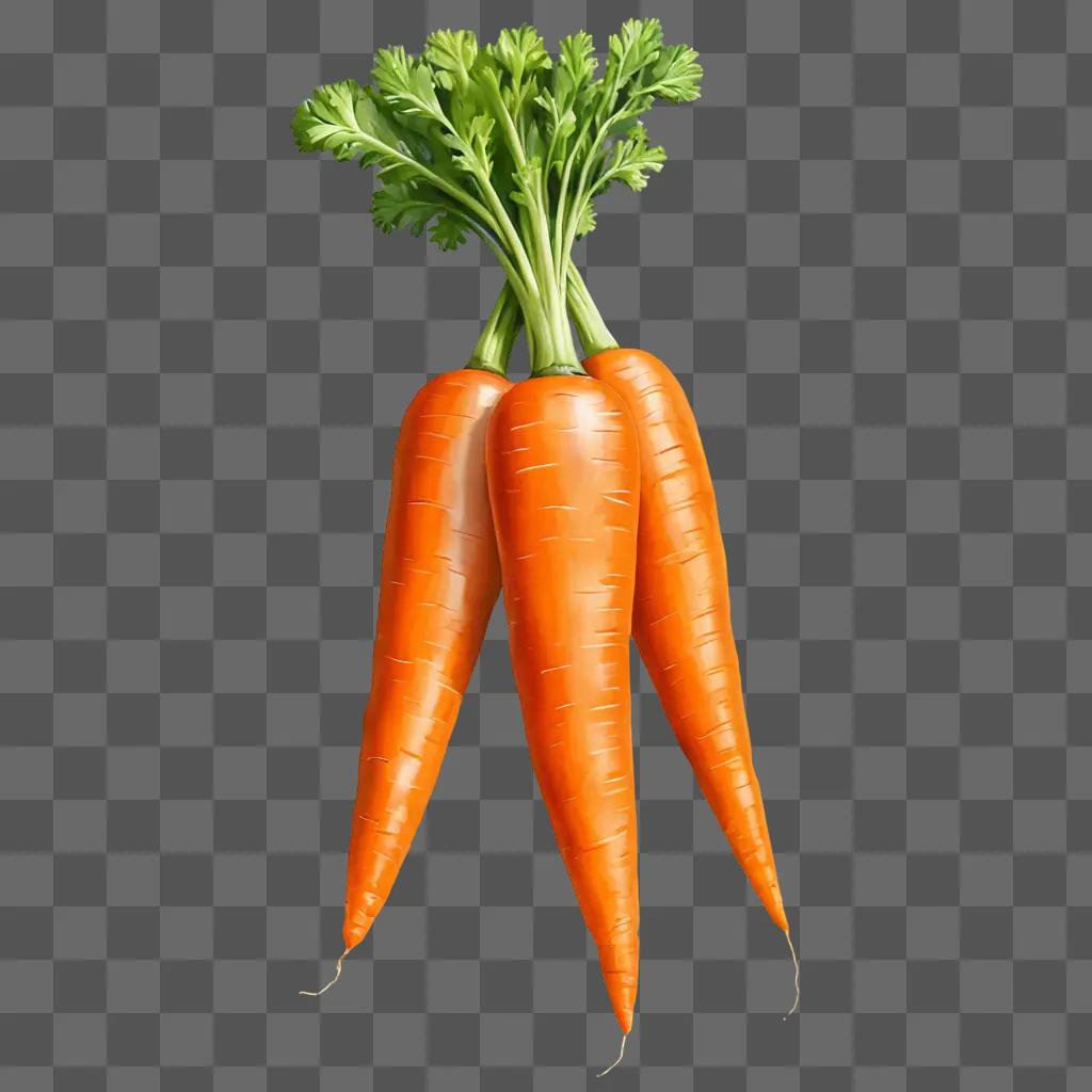 Realistic carrot drawing with stems and leaves