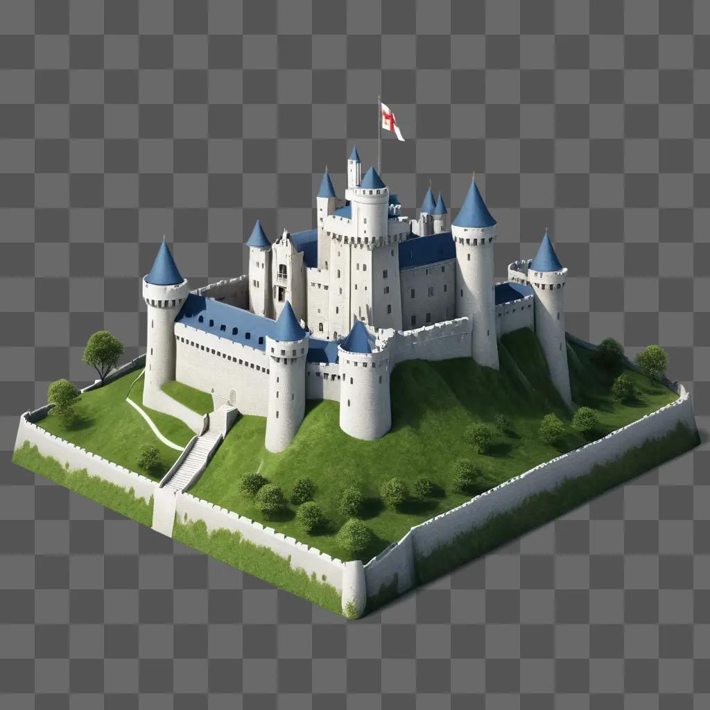 Realistic castle drawing on a green background