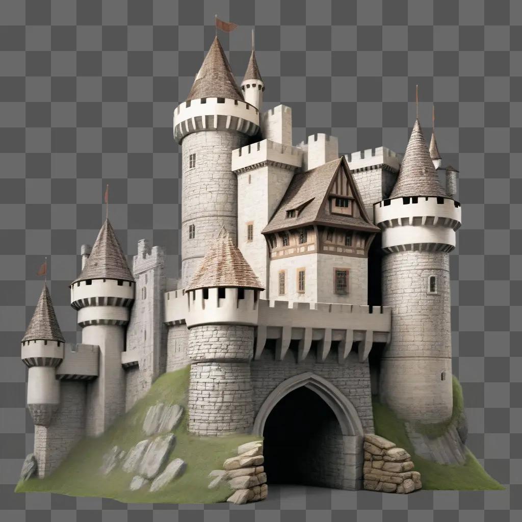 Realistic castle drawing with a tower and gate