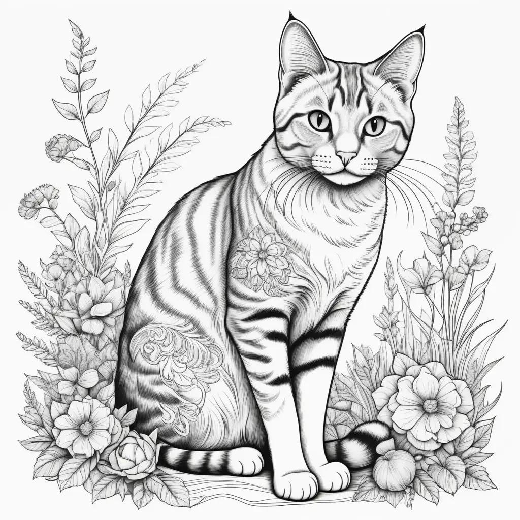 Realistic cat coloring pages featuring a black and white cat