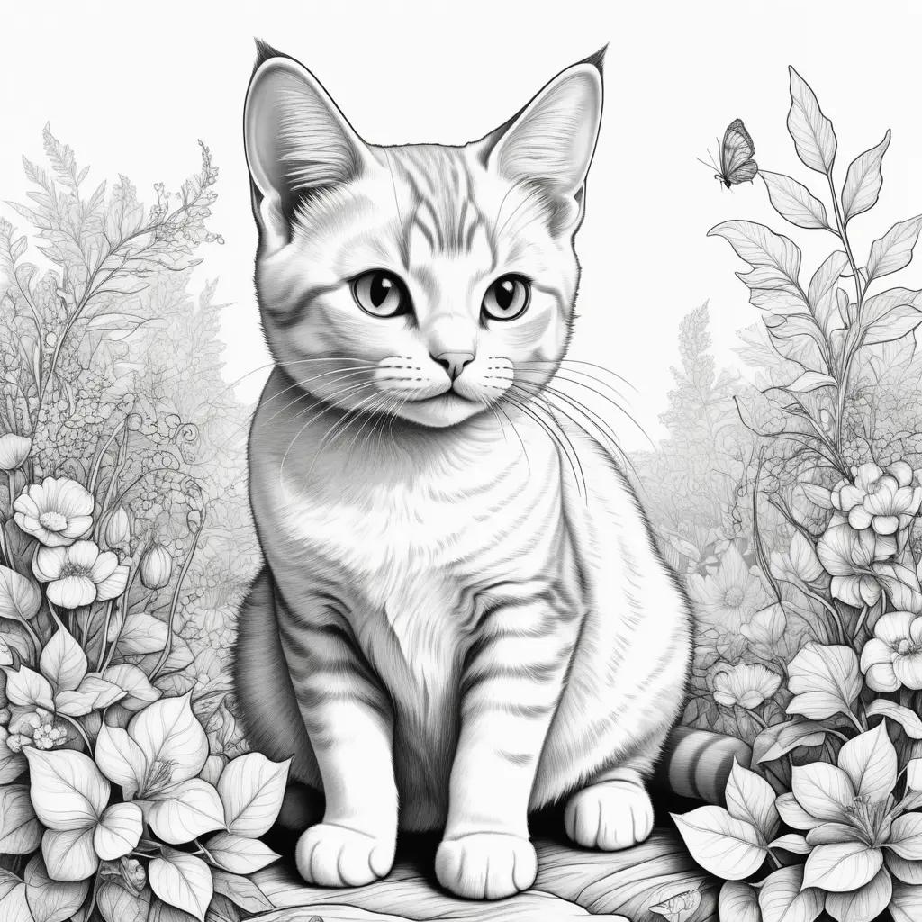 Realistic cat coloring pages featuring a cute kitten