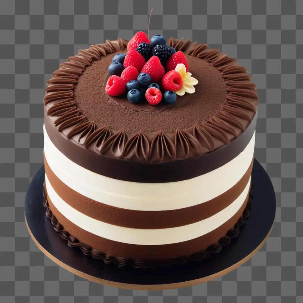 Realistic chocolate cake with berries and candles