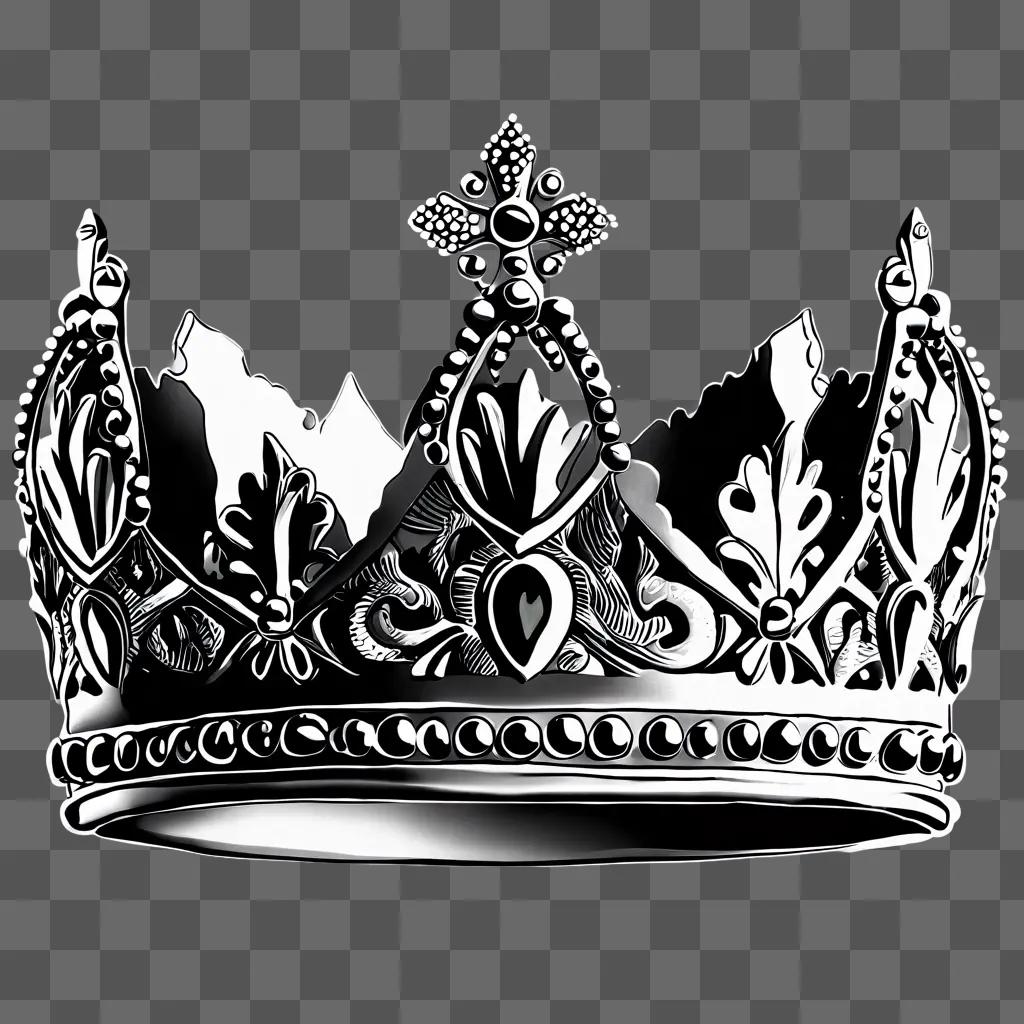 Realistic crown drawing in black and white