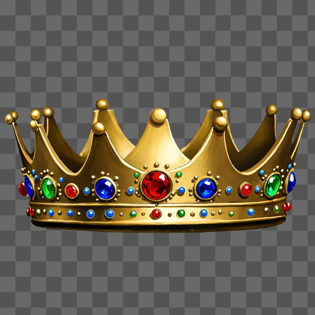 Realistic crown drawing of a golden crown with multicolored jewels