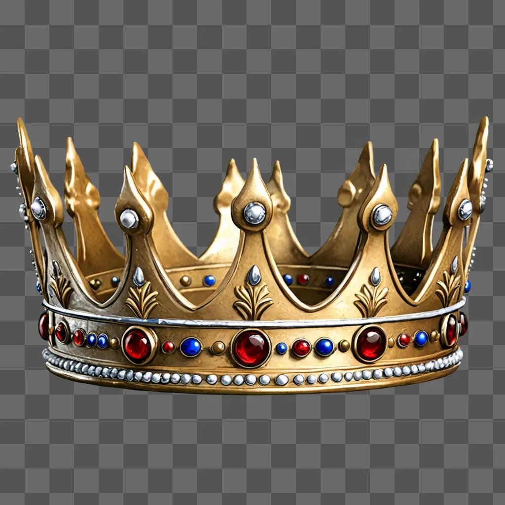 Realistic crown drawing with intricate details and red jewels